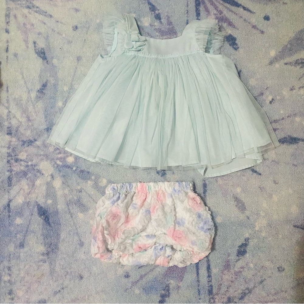 First Impressions Light Blue Top with Pastel Floral Bloomers Baby Girl 18M